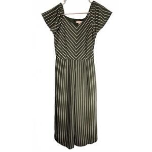 Monteau Los Angeles Green and‎ Gray Wide Leg Striped Jumpsuit Size Medium